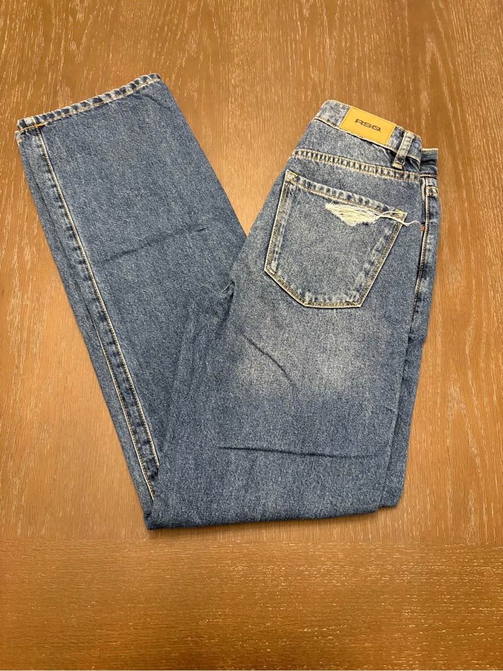RSQ Women’s Size 23 Blue Straight-Leg Jeans with Back Pocket Distress Y2K